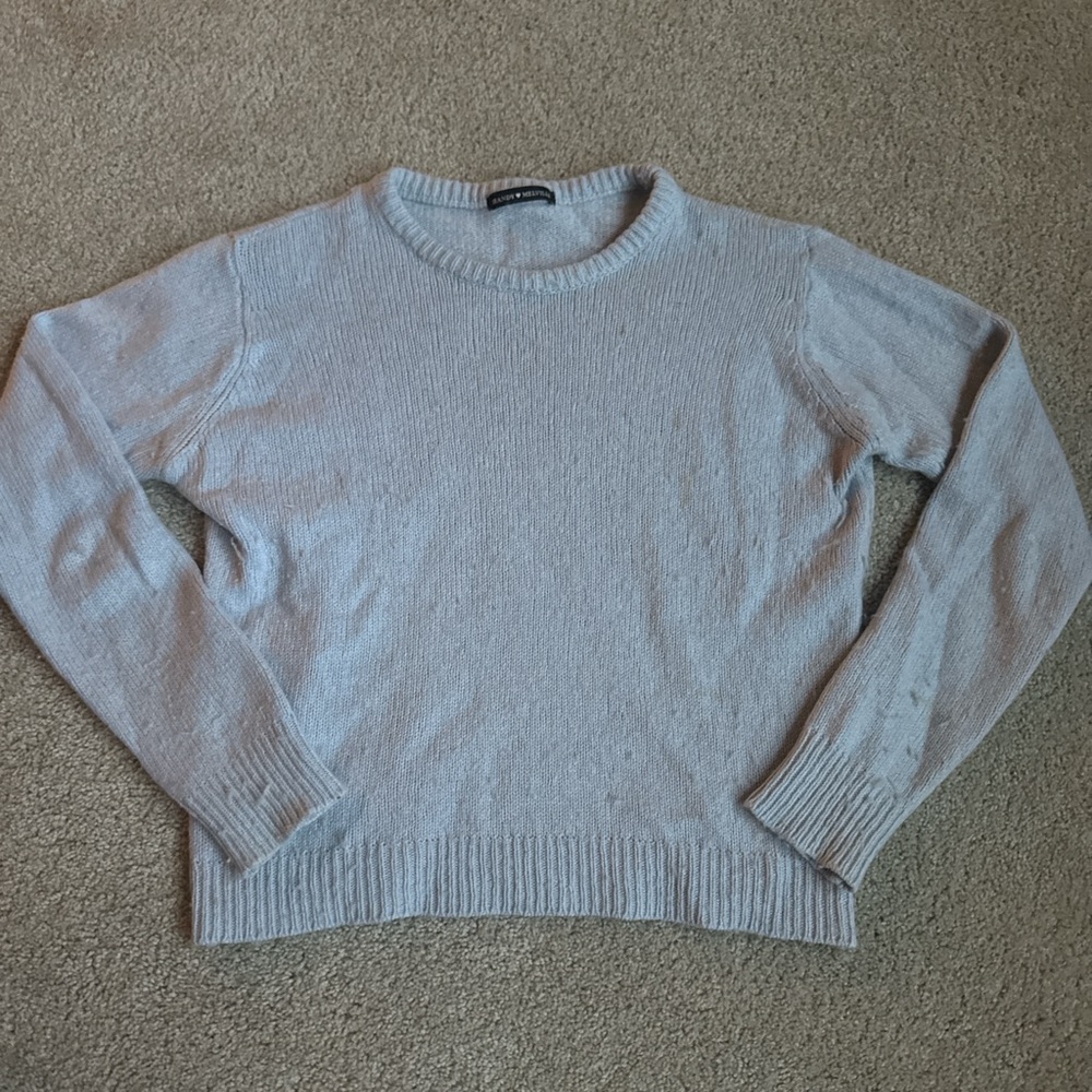 Brandy Melville Light Blue Crew Neck Sweater with Ribbed Cuffs